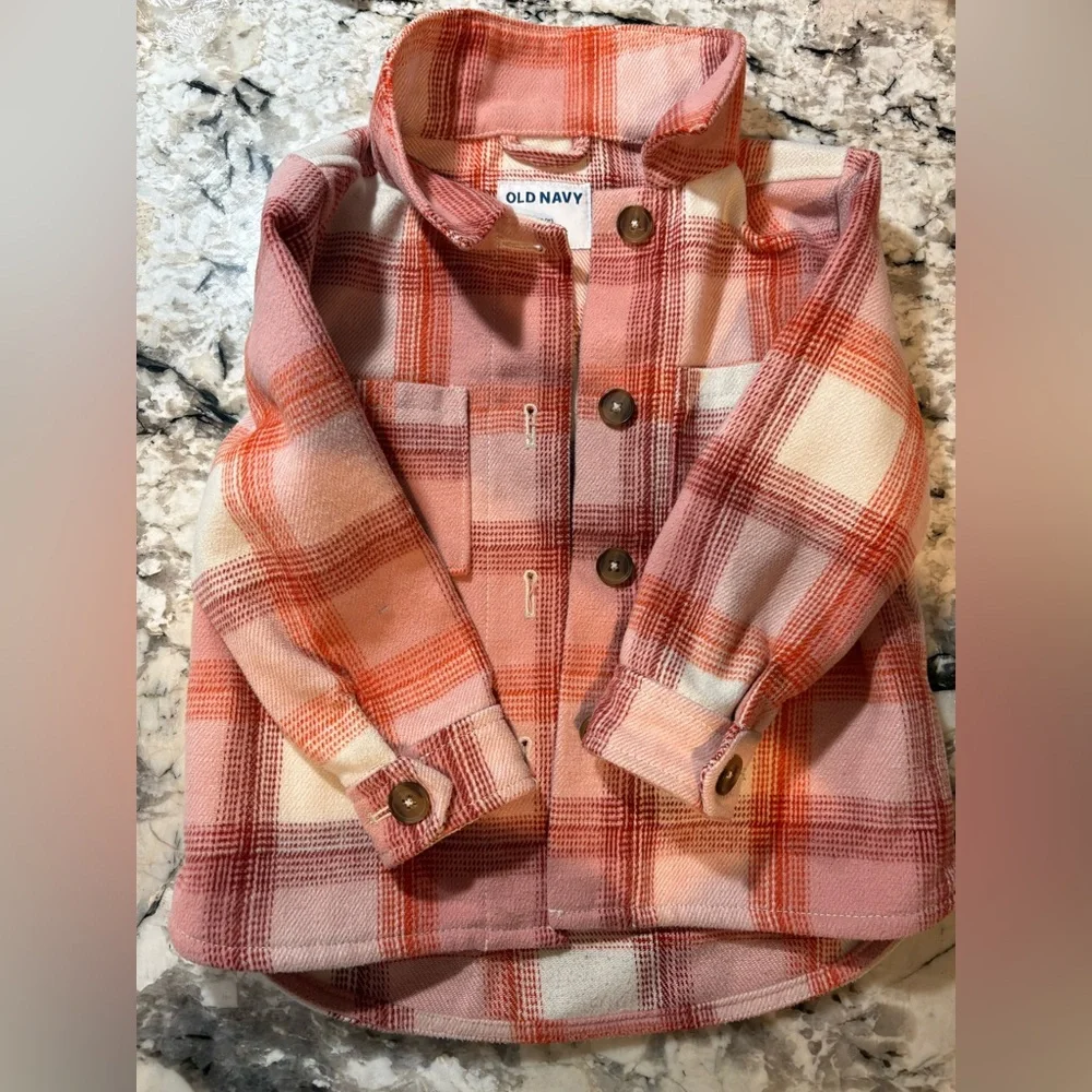 Old Navy Kids Plaid Button-Down Shirt - Pink and Orange